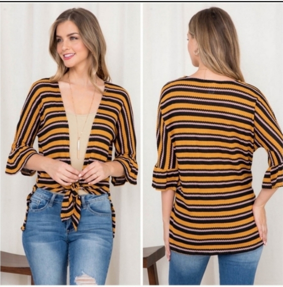 High low striped cardigan blouse - Picture 2 of 5